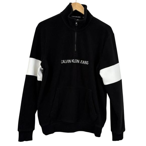 Calvin Klein Jeans Black White Fleece Quarter  Zip Pullover Sweatshirt Men’s M - Picture 2 of 8